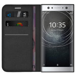 Leather Wallet Case & Card Holder Pouch for Sony Xperia XA2 Ultra - Black